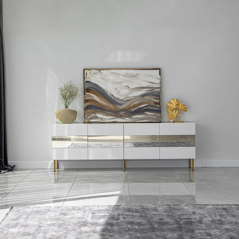 Mueble TV Leon Blanco Oro Practica Hogar Mueble TV Leon Blanco Oro Practica Hogar