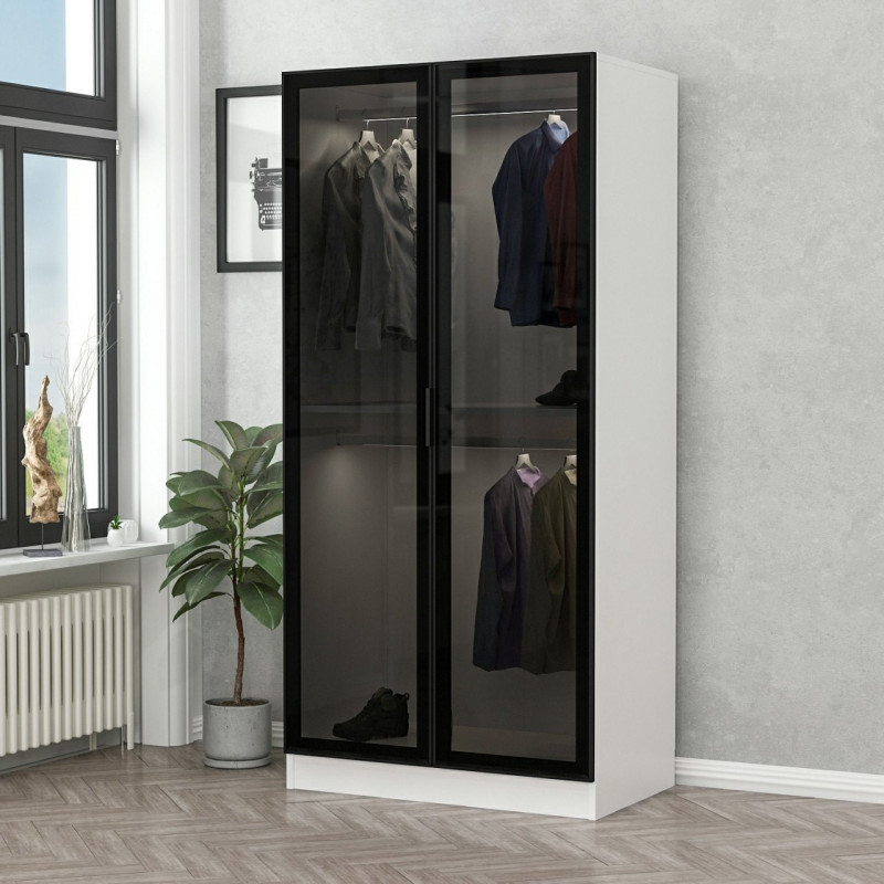 Armario Kale Glass-210 blanco negro Practica Hogar Armario Kale Glass-210 blanco negro Practica Hogar