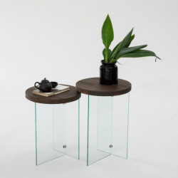 Juego de mesa de centro Serenity 2 Transparente Nogal Practica Hogar
