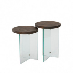 Juego de mesa de centro Serenity 2 Transparente Nogal Practica Hogar