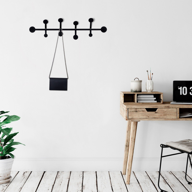 Perchero de pared de metal Rod negro 70x22 cm Practica Hogar