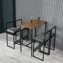 Juego de mesa y taburete de bar (5 piezas) Nordic Humo Nogal Negro Practica Hogar