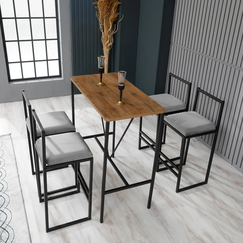 Juego de mesa y taburete de bar (5 piezas) Nordic Gris Nogal Negro Practica Hogar Juego de mesa y taburete de bar (5 piezas) Nordic Gris Nogal Negro Practica Hogar