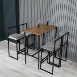 Juego de mesa y taburete de bar (5 piezas) Nordic Gris Nogal Negro Practica Hogar