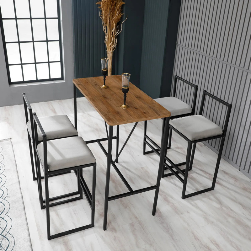 Juego de mesa y taburete de bar (5 piezas) Nordic Crema Nogal Negro Practica Hogar Juego de mesa y taburete de bar (5 piezas) Nordic Crema Nogal Negro Practica Hogar