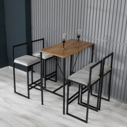 Juego de mesa y taburete de bar (5 piezas) Nordic Crema Nogal Negro Practica Hogar