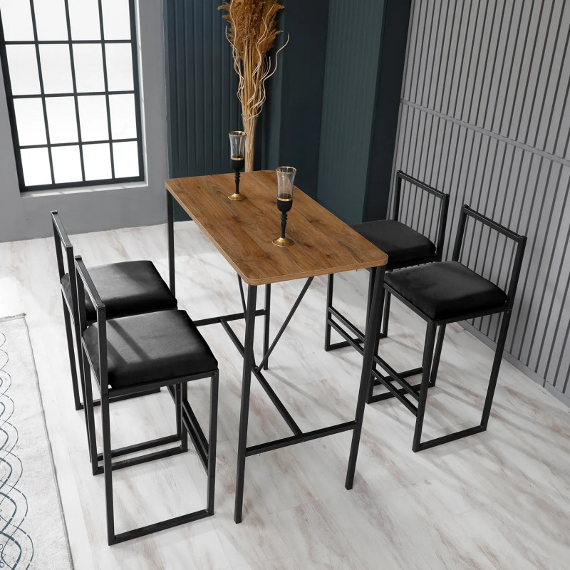 Juego de mesa y taburete de bar (5 piezas) Nordic Nogal Negro Practica Hogar Juego de mesa y taburete de bar (5 piezas) Nordic Nogal Negro Practica Hogar
