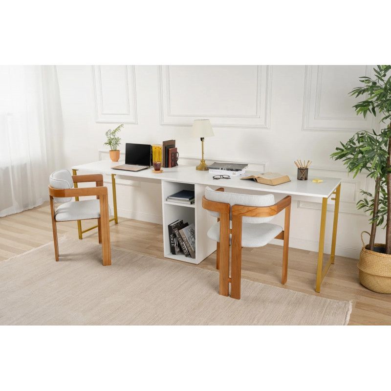 Escritorio doble Massasi 240 cm Blanco Dorado Practica Hogar Escritorio doble Massasi 240 cm Blanco Dorado Practica Hogar