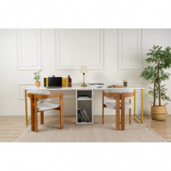 Escritorio doble Massasi 240 cm Blanco Dorado Practica Hogar
