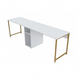 Escritorio doble Massasi 240 cm Blanco Dorado Practica Hogar