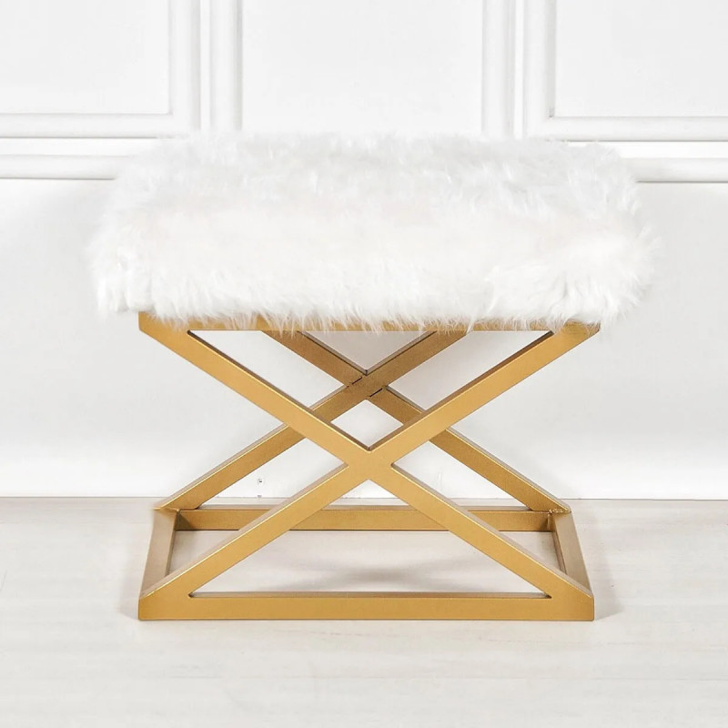 Puff Capraz Plush Dorado Blanco Practica Hogar Puff Capraz Plush Dorado Blanco Practica Hogar