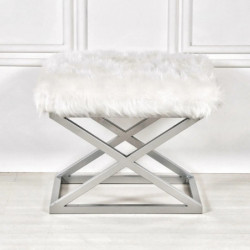 Puff Capraz Plush Plateado Blanco Practica Hogar