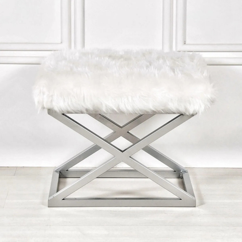 Puff Capraz Plush Plateado Blanco Practica Hogar Puff Capraz Plush Plateado Blanco Practica Hogar