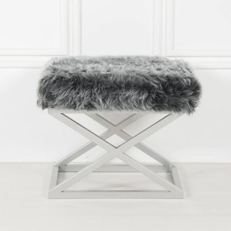 Puff Capraz Plush Plateado Gris Practica Hogar Puff Capraz Plush Plateado Gris Practica Hogar