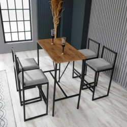 Juego de mesa y taburete de bar (5 piezas) Nordic Gris Nogal Negro Practica Hogar