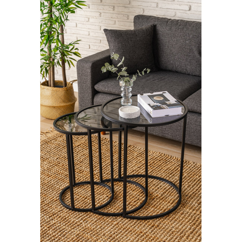 Mesa Nido (3 Piezas) Alya Negro Practica Hogar Mesa Nido (3 Piezas) Alya Negro Practica Hogar