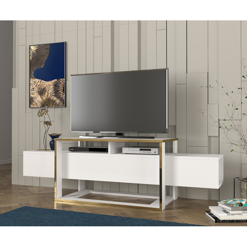 Mueble TV Bianco Blanco Oro Practica Hogar Mueble TV Bianco Blanco Oro Practica Hogar