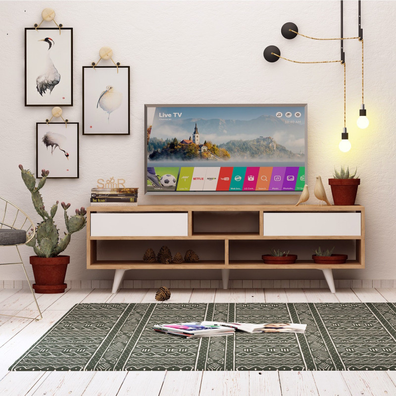 Mueble TV Glasgow Roble Blanco Practica Hogar Mueble TV Glasgow Roble Blanco Practica Hogar