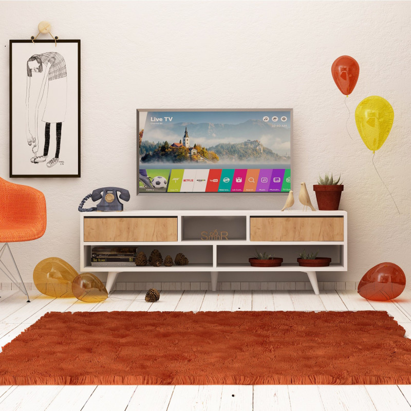 Mueble TV Angola Roble Blanco Practica Hogar Mueble TV Angola Roble Blanco Practica Hogar