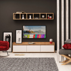 Mueble TV Lichi Roble Blanco Practica Hogar