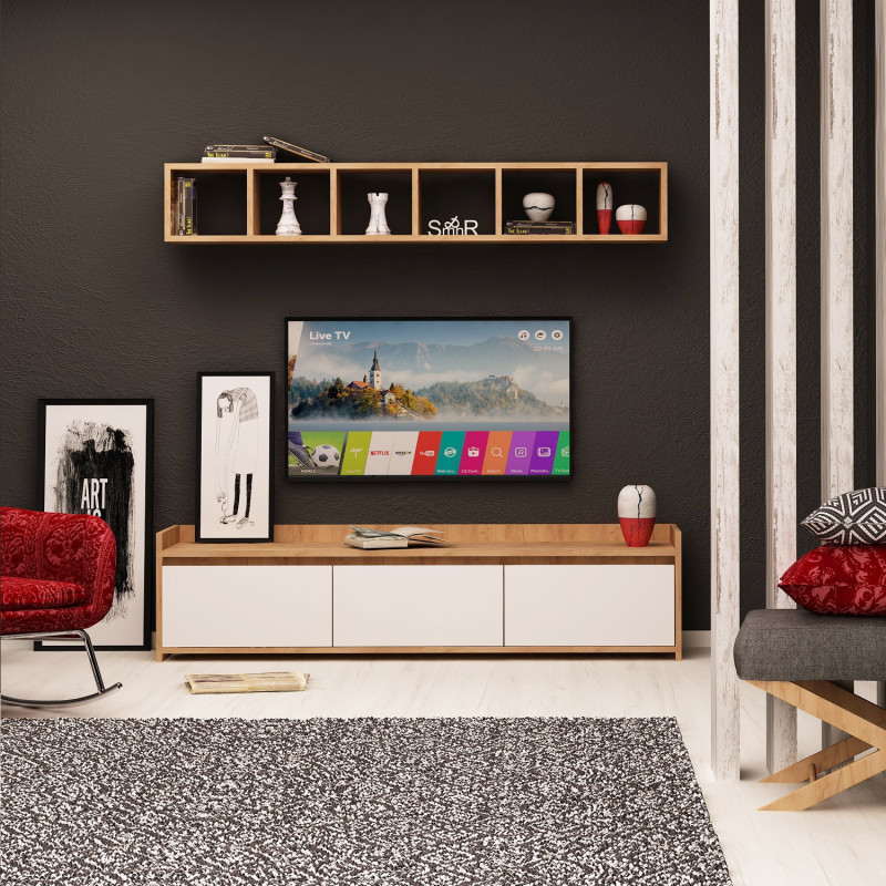 Mueble TV Lichi Roble Blanco Practica Hogar Mueble TV Lichi Roble Blanco Practica Hogar