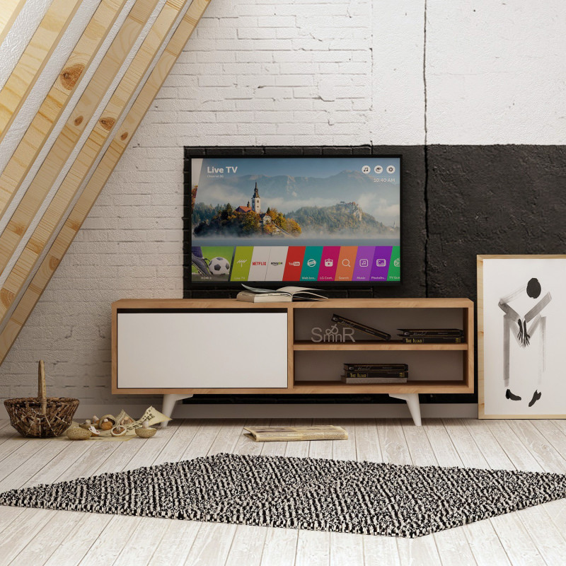 Mueble TV Maku Roble Blanco Practica Hogar Mueble TV Maku Roble Blanco Practica Hogar