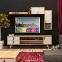 Mueble TV Eleva Roble Blanco Practica Hogar