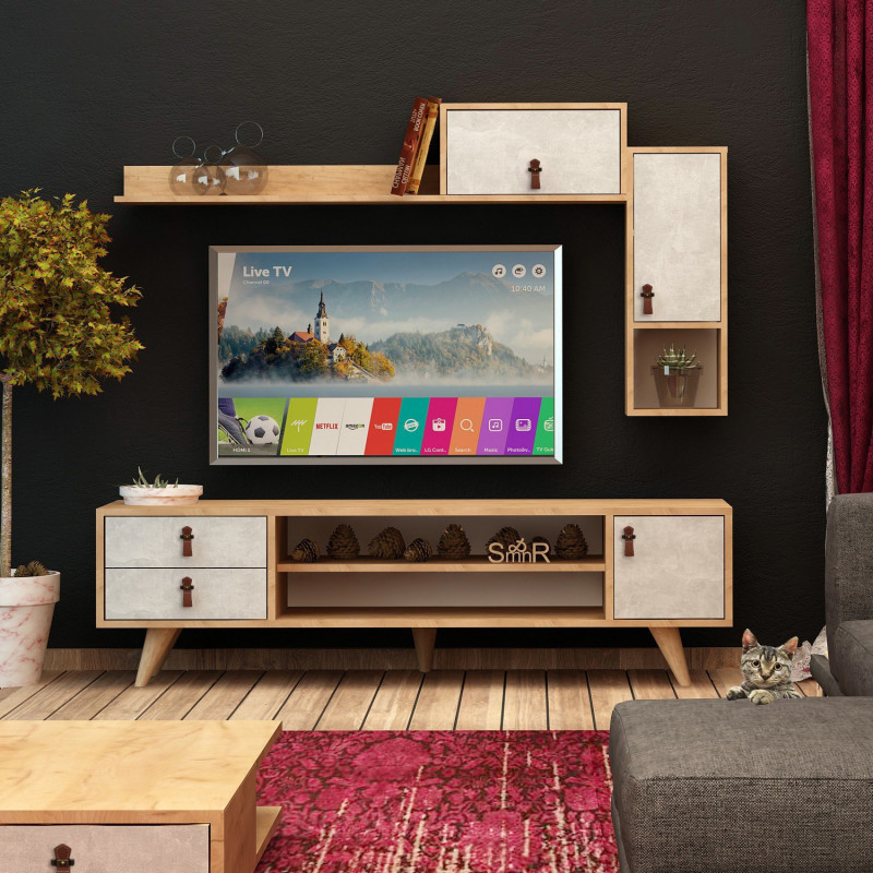 Mueble TV Eleva Roble Blanco Practica Hogar Mueble TV Eleva Roble Blanco Practica Hogar