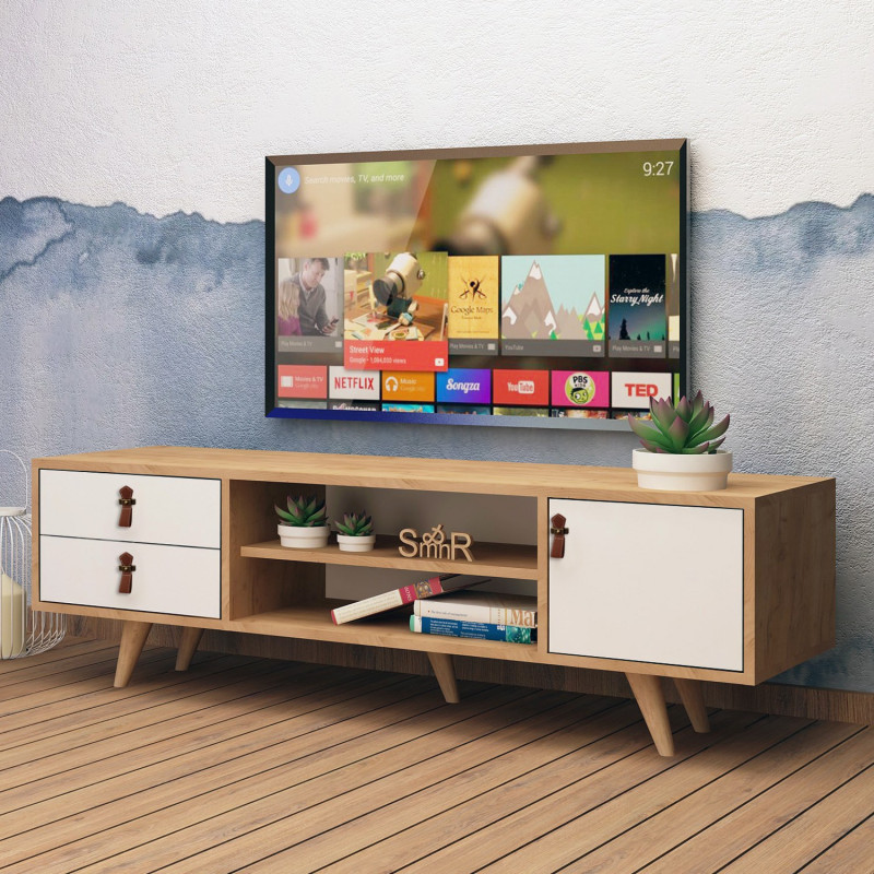 Mueble TV Lara Roble Blanco Practica Hogar Mueble TV Lara Roble Blanco Practica Hogar