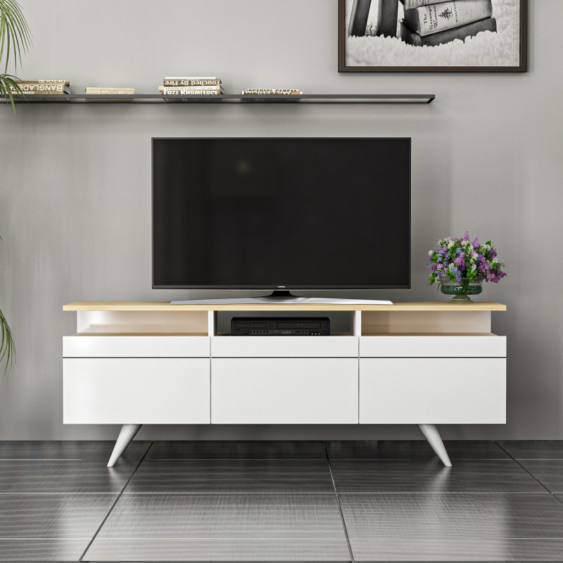 Mueble TV Berlin 150 Roble Blanco Practica Hogar Mueble TV Berlin 150 Roble Blanco Practica Hogar