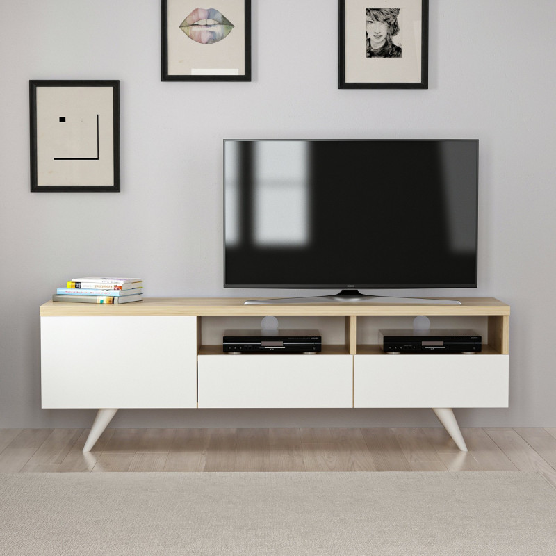 Mueble TV Brüksel Roble Blanco Practica Hogar Mueble TV Brüksel Roble Blanco Practica Hogar