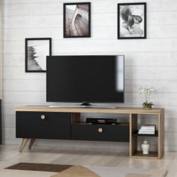 Mueble TV Parion Negro Roble Practica Hogar