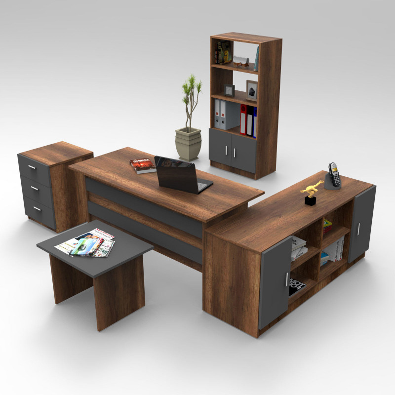 Conjunto de muebles de oficina VO15-BA antracita nogal Practica Hogar Conjunto de muebles de oficina VO15-BA antracita nogal Practica Hogar