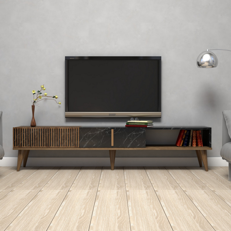 Mueble TV Milan negro nogal Practica Hogar Mueble TV Milan negro nogal Practica Hogar