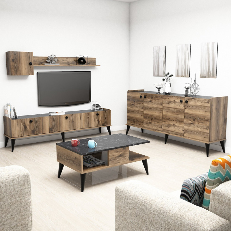 Conjunto de muebles de salón Lidya 2 mármol nogal Practica Hogar Conjunto de muebles de salón Lidya 2 mármol nogal Practica Hogar