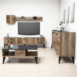 Conjunto de muebles de salón Lidya 2 mármol nogal Practica Hogar