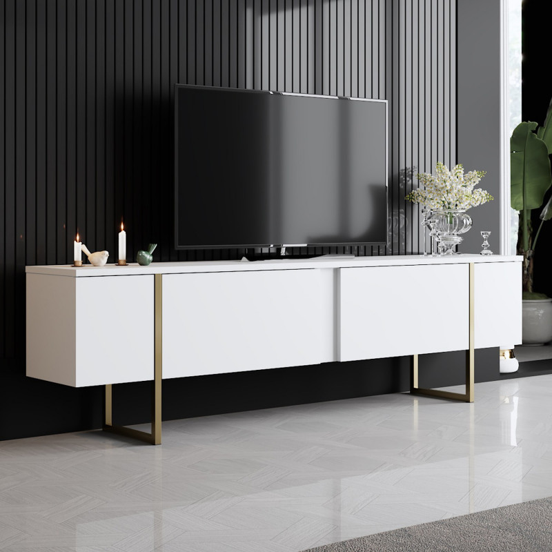Mueble TV Luxe dorado blanco Practica Hogar Mueble TV Luxe dorado blanco Practica Hogar
