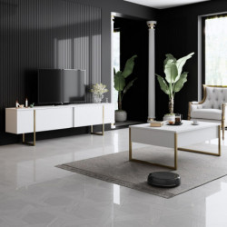 Mueble TV Luxe dorado blanco Practica Hogar
