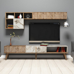 Mueble TV con estante Milan blanco nogal Practica Hogar