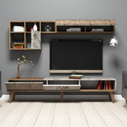 Mueble TV con estante Milan blanco nogal Practica Hogar