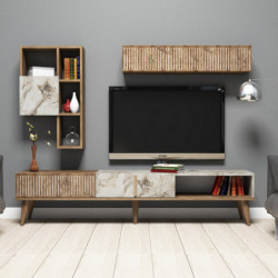 Mueble TV con estante Milan blanco nogal Practica Hogar
