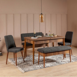 Set mesa comedor extensible y sillas (5 piezas) Vina antracita nogal Practica Hogar