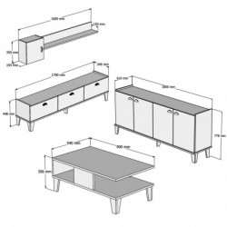 Conjunto de muebles de salón Sumer 3 roble blanco Practica Hogar