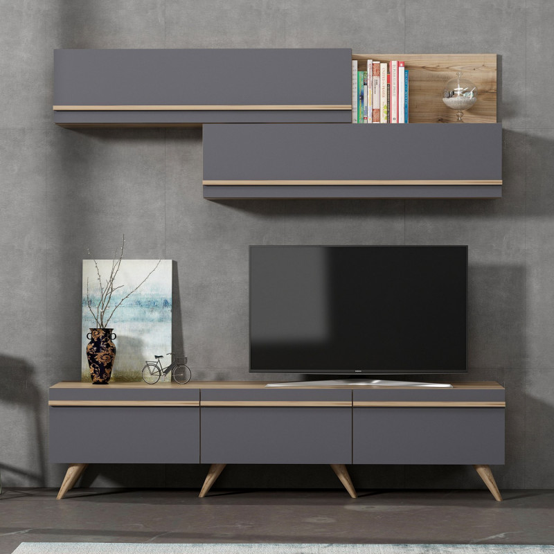 Mueble TV Amsterdam Antracita Nogal Practica Hogar Mueble TV Amsterdam Antracita Nogal Practica Hogar