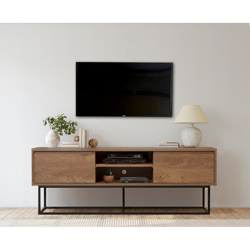 Mueble TV Rodez 140 negro nogal Practica Hogar Mueble TV Rodez 140 negro nogal Practica Hogar