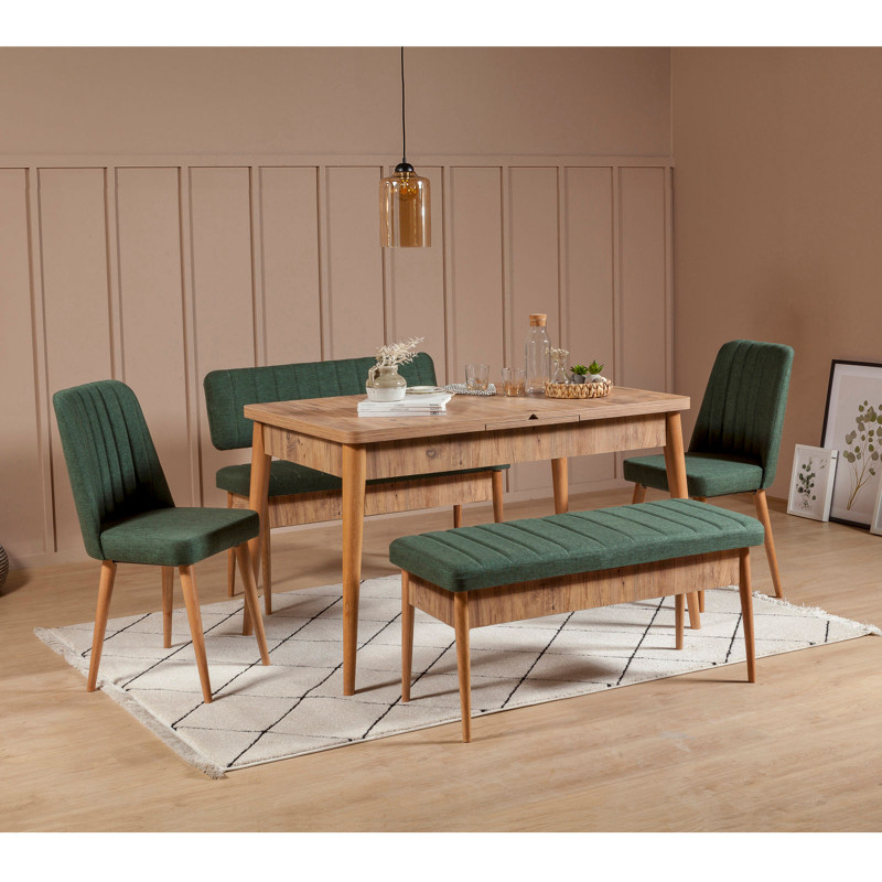 Set mesa comedor extensible y sillas (5 piezas) Vina pino atlántico verde Practica Hogar Set mesa comedor extensible y sillas (5 piezas) Vina pino atlántico verde Practica Hogar