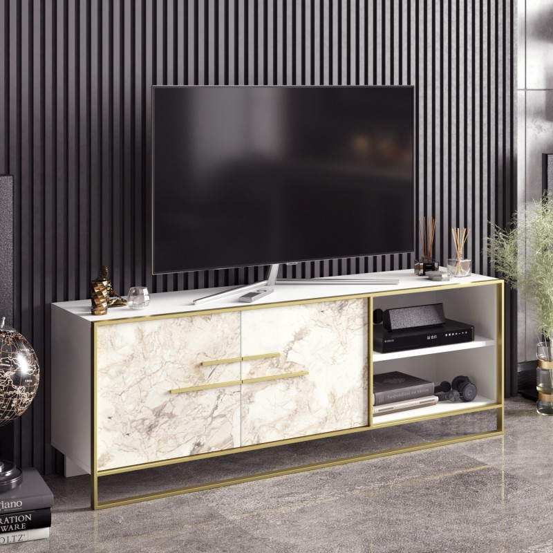 Mueble TV Polka blanco oro Practica Hogar Mueble TV Polka blanco oro Practica Hogar