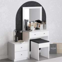 Set Tocador Nice blanco espejo mesita taburete Practica Hogar