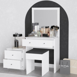 Set Tocador Nice blanco espejo mesita taburete Practica Hogar