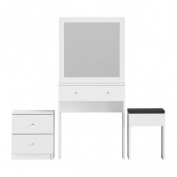 Set Tocador Nice blanco espejo mesita taburete Practica Hogar